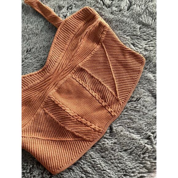 retrofete geneva cropped top ribbed knit in brown Lurex women's size large - Picture 5 of 11